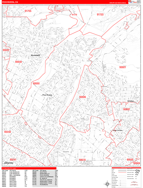 Pico Rivera Map Red Line Style